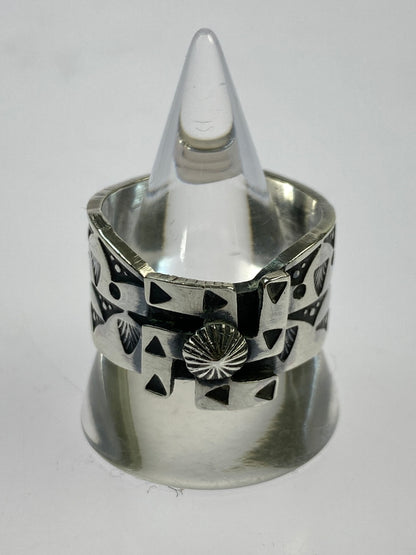 【中古品】【メンズ】 NAVAJO ナバホ族 BO REEVES作 ボー リーブス氏 STERLING STAMP WORK RING スターリング スタンプワーク リング 指輪 191-261021-jt-14-min カラー：シルバー 19号 万代Net店