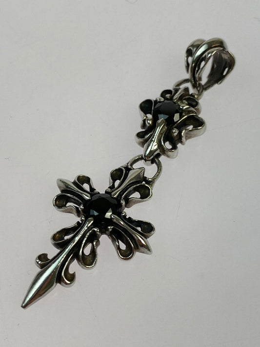 【中古品】【メンズ】 SV925 BLACK STONE CROSS PENDANT TOP シルバー ブラック ストーン クロス ペンダント トップ アクセサリー 193-261021-jt-21-min カラー：シルバー 万代Net店
