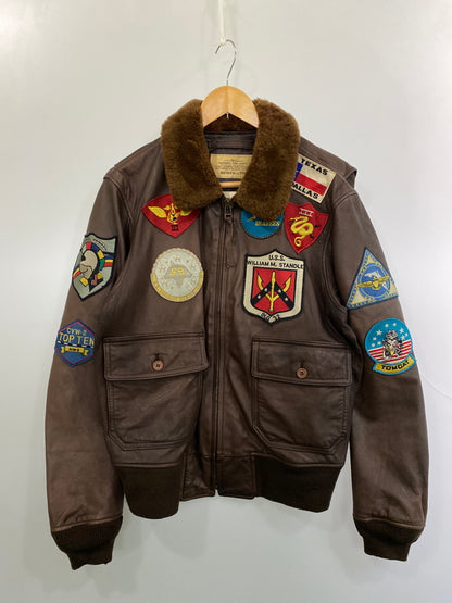 【現状渡し品】【メンズ】 AVIREX アヴィレックス G-1 TOP GUN 6151016 フライトジャケット トップガン レザージャケット ワッペン メンズ アウター 145-261020-em-25-min サイズ：XL カラー：ブラウン 万代Net店