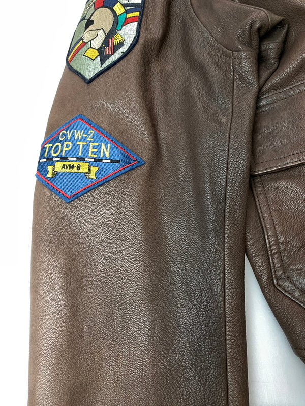 【現状渡し品】【メンズ】 AVIREX アヴィレックス G-1 TOP GUN 6151016 フライトジャケット トップガン レザージャケット ワッペン メンズ アウター 145-261020-em-25-min サイズ：XL カラー：ブラウン 万代Net店