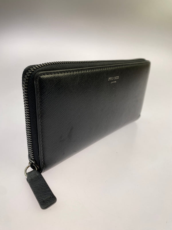 【中古品】【レディース】 JIMMY CHOO ジミーチュウ ラウンドファスナー 財布 長財布 181-261027-jt-02-min カラー：ブラック 万代Net店