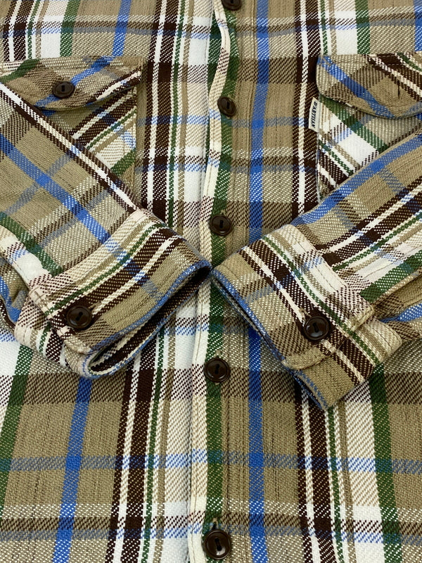 【現状渡し品】【メンズ】 STUDIO D'ARTISAN ステュディオ・ダ・ルチザン ヘビーネルシャツ 長袖 チェック シャツ 145-261023-hu-33-min サイズ：M カラー：ベージュ系（チェック柄） 万代Net店