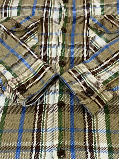 【現状渡し品】【メンズ】 STUDIO D'ARTISAN ステュディオ・ダ・ルチザン ヘビーネルシャツ 長袖 チェック シャツ 145-261023-hu-33-min サイズ：M カラー：ベージュ系（チェック柄） 万代Net店