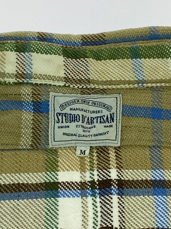 【現状渡し品】【メンズ】 STUDIO D'ARTISAN ステュディオ・ダ・ルチザン ヘビーネルシャツ 長袖 チェック シャツ 145-261023-hu-33-min サイズ：M カラー：ベージュ系（チェック柄） 万代Net店