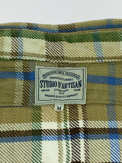 【現状渡し品】【メンズ】 STUDIO D'ARTISAN ステュディオ・ダ・ルチザン ヘビーネルシャツ 長袖 チェック シャツ 145-261023-hu-33-min サイズ：M カラー：ベージュ系（チェック柄） 万代Net店