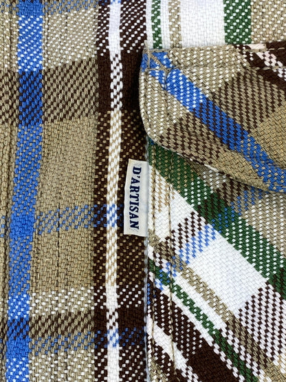 【現状渡し品】【メンズ】 STUDIO D'ARTISAN ステュディオ・ダ・ルチザン ヘビーネルシャツ 長袖 チェック シャツ 145-261023-hu-33-min サイズ：M カラー：ベージュ系（チェック柄） 万代Net店