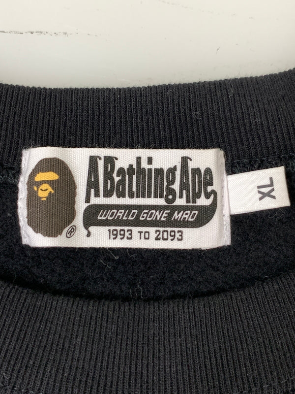 【中古品】【メンズ】 A BATHING APE アベイシングエイプ BAPE FELT SHARK CREWNECK SWEAT ベイプ フェルト シャーク クルーネック スウェット メンズ トップス 長袖 トレーナー 142-261020-em-21-min サイズ：XL カラー：ブラック 万代Net店