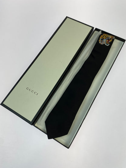 【中古品】【メンズ】 GUCCI グッチ TIGER NECKTIE タイガー ネクタイ 182-261027-jt-05-min カラー：ブラック 万代Net店