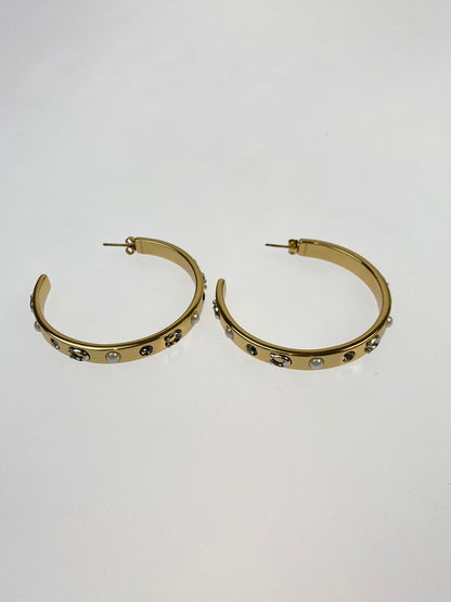 【中古品】【レディース】 COACH コーチ ロゴ ラインストーン フープ ピアス アクセサリー 182-261027-jt-12-min カラー：ゴールド 万代Net店