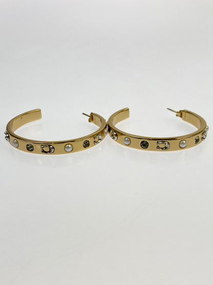 【中古品】【レディース】 COACH コーチ ロゴ ラインストーン フープ ピアス アクセサリー 182-261027-jt-12-min カラー：ゴールド 万代Net店