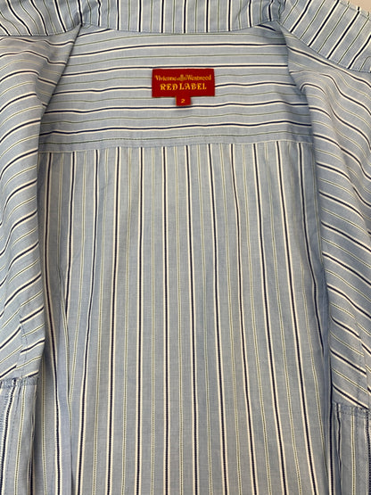 【中古品】【レディース】 VIVIENNE WESTWOOD RED LABEL ヴィヴィアン ウエストウッド レッド レーベル STRIPE SHIRT ストライプ シャツ 長袖 ロングスリーブ トップス 170-261028-hu-35-min サイズ：2 カラー：ライトブルー系 万代Net店