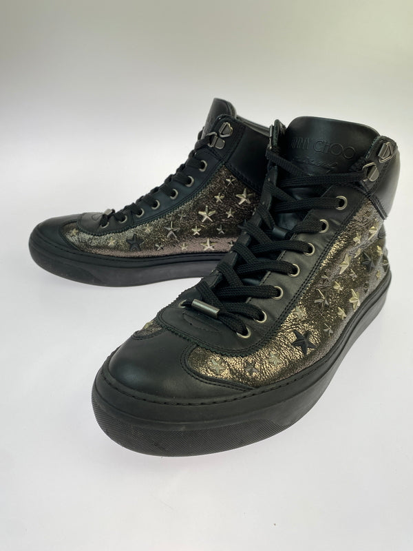【中古品】【メンズ】 JIMMY CHOO ジミーチュウ ARGYLE HIGH CUT SNEAKER アーガイル ハイカットスニーカー 靴 シューズ 183-261026-hu-20-min サイズ：42 カラー：ブラック 万代Net店
