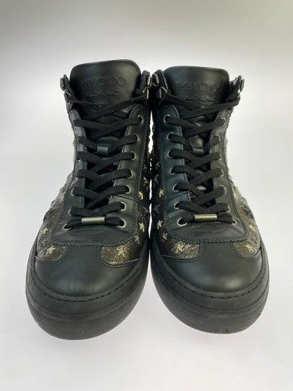 【中古品】【メンズ】 JIMMY CHOO ジミーチュウ ARGYLE HIGH CUT SNEAKER アーガイル ハイカットスニーカー 靴 シューズ 183-261026-hu-20-min サイズ：42 カラー：ブラック 万代Net店