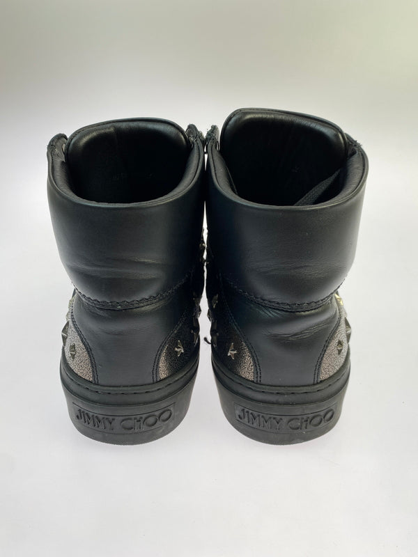【中古品】【メンズ】 JIMMY CHOO ジミーチュウ ARGYLE HIGH CUT SNEAKER アーガイル ハイカットスニーカー 靴 シューズ 183-261026-hu-20-min サイズ：42 カラー：ブラック 万代Net店