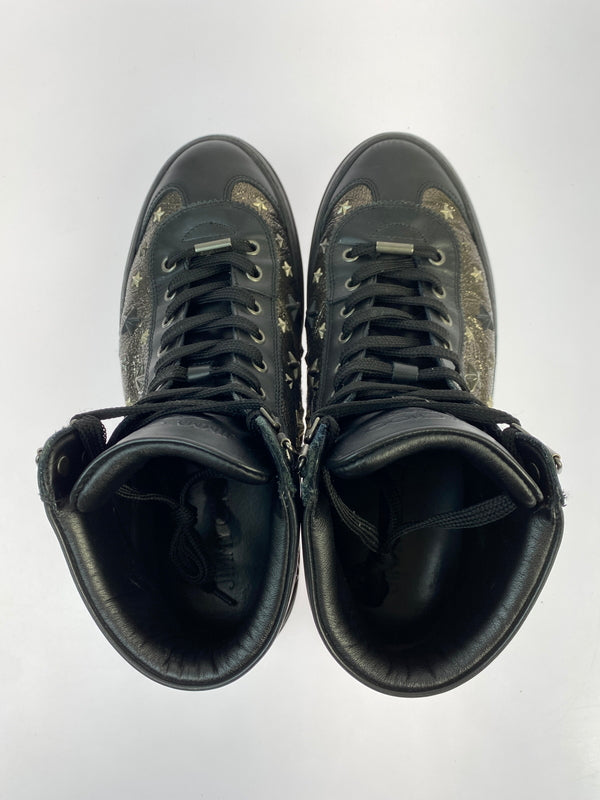 【中古品】【メンズ】 JIMMY CHOO ジミーチュウ ARGYLE HIGH CUT SNEAKER アーガイル ハイカットスニーカー 靴 シューズ 183-261026-hu-20-min サイズ：42 カラー：ブラック 万代Net店