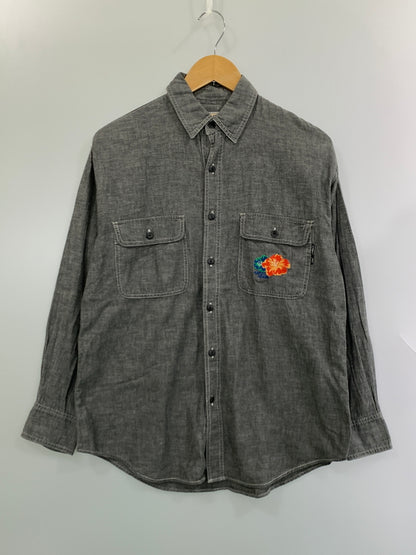 【中古品】【メンズ】 KENZO ケンゾー FLOWER WORK SHIRT フラワー ワーク シャツ 長袖シャツ ロングスリーブ トップス 146-261028-hu-37-min サイズ：M カラー：グレー系 万代Net店