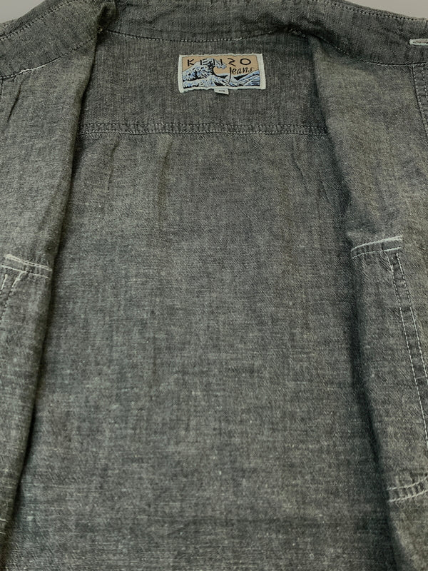 【中古品】【メンズ】 KENZO ケンゾー FLOWER WORK SHIRT フラワー ワーク シャツ 長袖シャツ ロングスリーブ トップス 146-261028-hu-37-min サイズ：M カラー：グレー系 万代Net店
