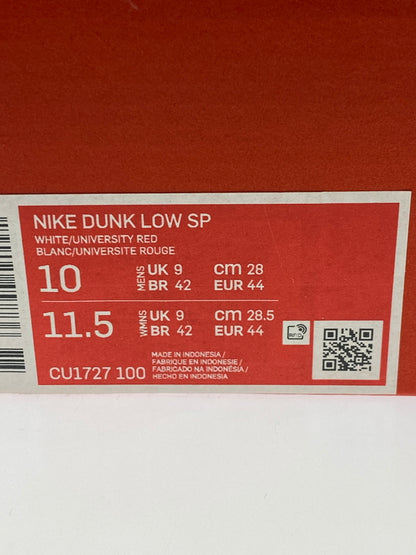 【中古品】【メンズ】 NIKE ナイキ DUNK LOW SP WHITE AND UNIVERSITY RED ダンク ロー エスピー ホワイト アンド ユニバーシティ レッド CU1727-100 靴 シューズ スニーカー 160-261028-hu-49-min カラー：WHITE / UNIVERSITY RED 万代Net店