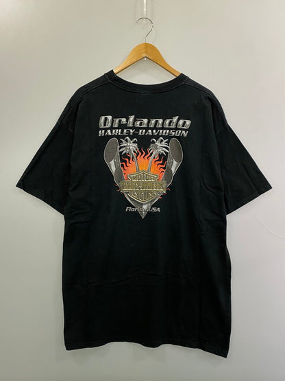 【中古品】【メンズ】 HARLEY DAVIDSON ハーレーダビッドソン FIRE PATTERN LOGO SS TEE ファイヤーパターンロゴ ショートスリーブ Tシャツ トップス 半袖 146-261027-hu-24-min サイズ：2XL カラー：ブラック 万代Net店