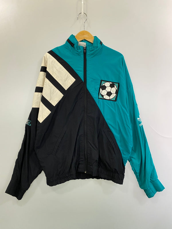 【中古品】【メンズ】 ADIDAS アディダス ZIP JACKET ジップ ジャケット トラックジャケット ウインドブレーカー サッカー 146-261029-em-33-min カラー：ブラック/ホワイト/グリーン 万代Net店