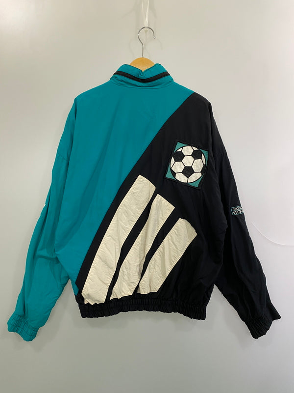 【中古品】【メンズ】 ADIDAS アディダス ZIP JACKET ジップ ジャケット トラックジャケット ウインドブレーカー サッカー 146-261029-em-33-min カラー：ブラック/ホワイト/グリーン 万代Net店