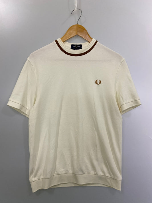 【中古品】【メンズ】 FRED PERRY フレッド ペリー REISSUES KNIT POLO リイシュー ニット ポロ 半袖 ショートスリーブ 141-261031-hu-45-min サイズ：M カラー：アイボリー系 万代Net店
