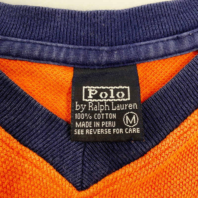 【中古品】【メンズ】 POLO RALPH LAUREN ポロ・ラルフローレン 90’S ロゴ刺繍Tシャツ 半袖 トップス 古着 146-240524-mk-22-izu サイズ：M カラー：オレンジ 万代Net店