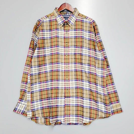 【中古美品】【メンズ】  VAN HEUSEN ヴァンヒューゼン 90'S ネルシャツ チェックシャツ トップス 146-240415-ay-11-izu サイズ：XL カラー：ブラウン系 万代Net店