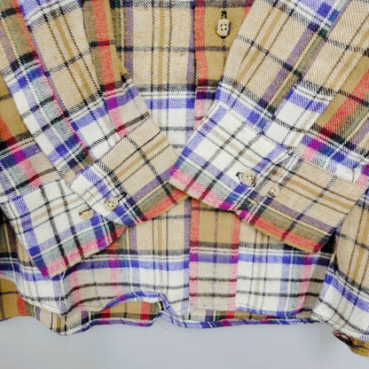 【中古美品】【メンズ】  VAN HEUSEN ヴァンヒューゼン 90'S ネルシャツ チェックシャツ トップス 146-240415-ay-11-izu サイズ：XL カラー：ブラウン系 万代Net店