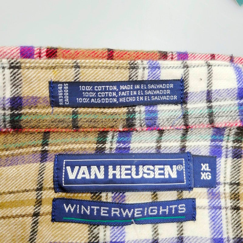 【中古美品】【メンズ】  VAN HEUSEN ヴァンヒューゼン 90'S ネルシャツ チェックシャツ トップス 146-240415-ay-11-izu サイズ：XL カラー：ブラウン系 万代Net店