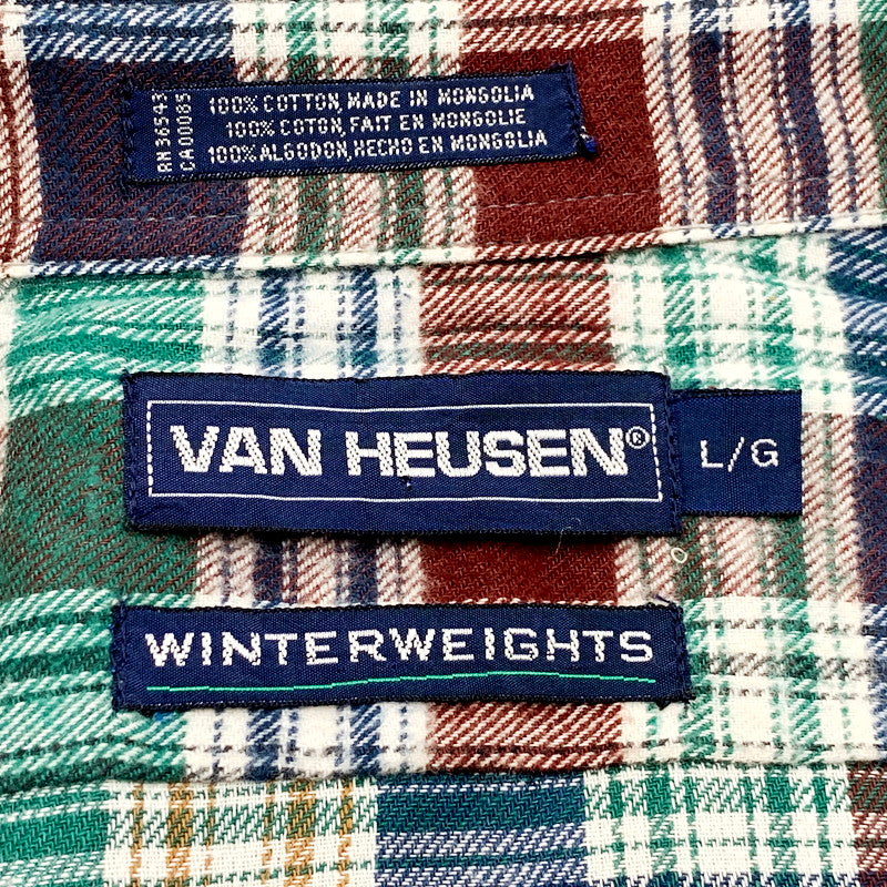 【中古美品】【メンズ】  VAN HEUSEN ヴァンヒューゼン 90S FLANNEL SHIRT 90年代 ネルシャツ トップス 長袖 146-240812-ma-03-izu サイズ：L カラー：グリーン 万代Net店