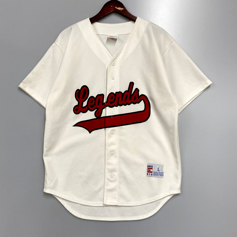 【中古品】【メンズ】  AGLE USA USA製 90S LEGENDS BASEBALL SHIRT レジェンズ ベースボールシャツ 半袖 トップス 古着 146-240430-mk-50-izu サイズ：L カラー：ホワイト 万代Net店