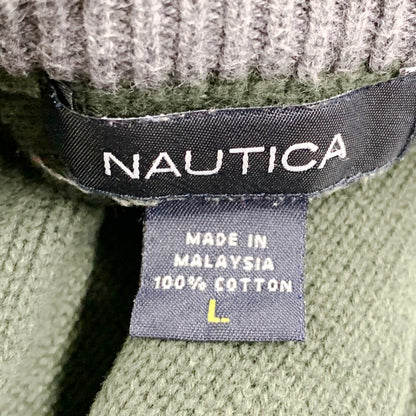 【中古品】【メンズ】 NAUTICA ノーティカ COTTON KNIT コットンニット セーター 刺繍 トップス 146-240412-ay-03-izu サイズ：L カラー：グリーン 万代Net店