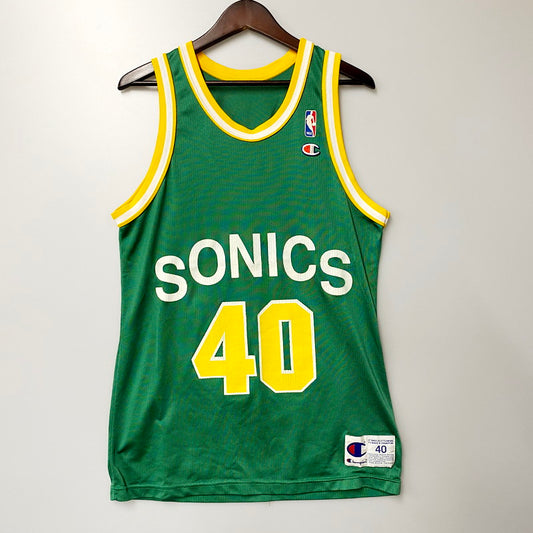 【中古品】【メンズ】 Champion チャンピオン NBA SEATTLE SUPERSONICS シアトル スーパーソニックス ゲームシャツ プリント トップス 146-240712-ay-36-izu サイズ：40 カラー：グリーン 万代Net店