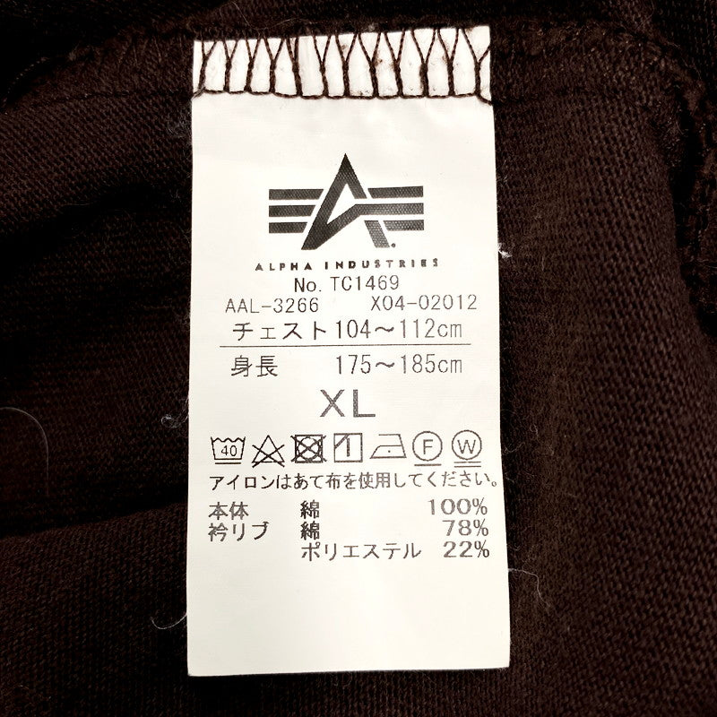 【中古品】【メンズ】 ALPHA アルファ S/S T-SHIRT TC1469 USAコットン 半袖 ポケットTシャツ ロゴ 刺繍 トップス 145-240612-ay-13-izu サイズ：XL カラー：ブラウン 万代Net店