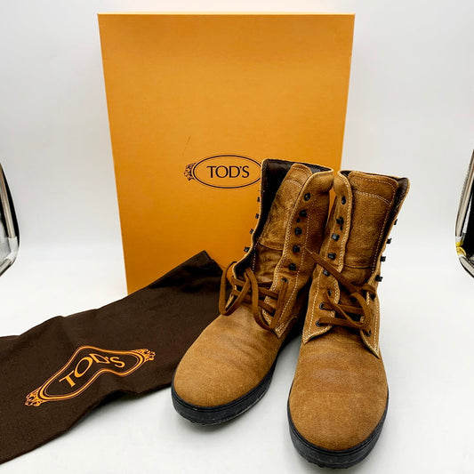 【中古品】【メンズ】 TOD’S トッズ WINTER GOMMINO ANKLE BOOT スウェード アンクルブーツ レースアップブーツ 164-240601-hi-07-izu サイズ：8 1/2(27.5cm) カラー：CAMEL 万代Net店