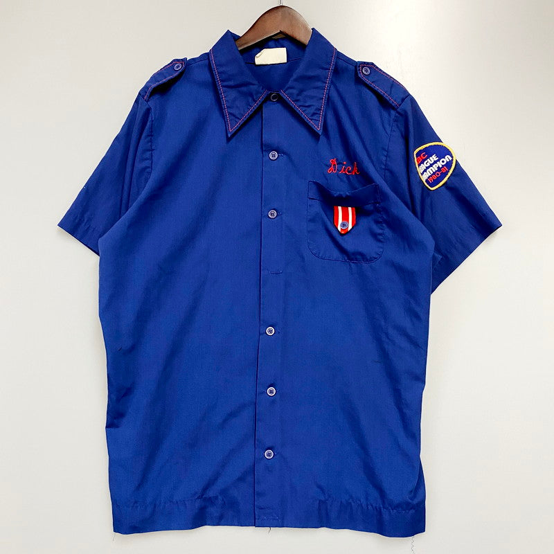 【中古品】【メンズ】  KING LOUIE 60-70S BOWLING SHIRT キングルイ ボーリングシャツ PERMANENT PRESSタグ USA製  刺繍 半袖 トップス 146-240628-ay-17-izu サイズ：L カラー：ブルー 万代Net店