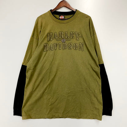 【中古品】【メンズ】 HARLEY DAVIDSON ハーレーダビッドソン 00S LS LAYERED TEE レイヤードTシャツ 長袖 USA製 カットソー トップス 145-240628-ay-18-izu サイズ：XL カラー：ブラウン系×ブラック 万代Net店