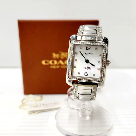 【中古品】【レディース】 COACH コーチ CA.88.7.14.0919S スクエア シェル文字盤 ダイヤインデックス 10Pダイヤ クォーツ腕時計 182-240915-as-32-izu カラー：シルバー 万代Net店