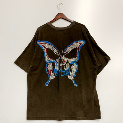 【中古品】【メンズ】  MAISON EMERALD BUTTERFLY メゾン・エメラルド バタフライ ラインストーンTシャツ 半袖 トップス 142-240703-ay-19-izu サイズ：M カラー：ブラウン系 万代Net店