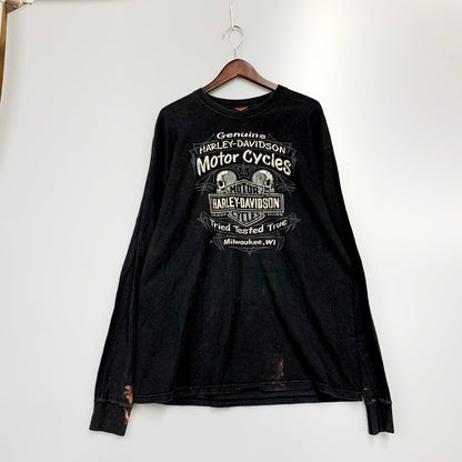 【中古品】【メンズ】 HARLEY DAVIDSON ハーレーダビッドソン L/S TEE c2013 長袖Tシャツ プリント ロゴ メキシコ製 トップス 146-240701-ay-24-izu サイズ：XL カラー：ブラック 万代Net店