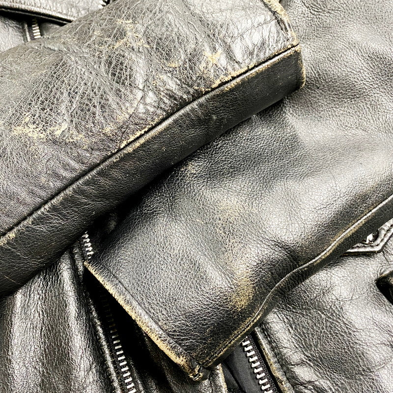 【中古品】【メンズ】  REAL LEATHER DOUBLE RIDERS JACKET ダブルライダースジャケット レザー アウター 146-240716-ay-23-izu サイズ：36 カラー：ブラック 万代Net店