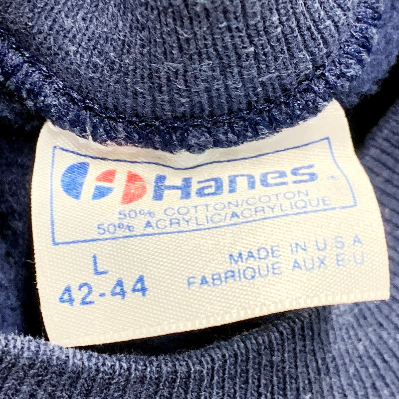 【中古品】【メンズ】  HANES 80S ROGERS TENNIS SWEATSHIRT ヘインズ スウェットシャツ USA製 プリント 長袖 トレーナー トップス 146-240716-ay-04-izu サイズ：L カラー：ネイビー 万代Net店