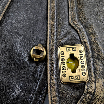 【現状渡し品】【メンズ】 GIORGIO LEATHER COAT ジョルジオ レザーコート ロング ジャケット アウター 146-240730-ay-22-izu サイズ：L カラー：ブラウン 万代Net店