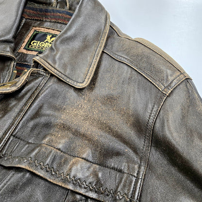 【現状渡し品】【メンズ】 GIORGIO LEATHER COAT ジョルジオ レザーコート ロング ジャケット アウター 146-240730-ay-22-izu サイズ：L カラー：ブラウン 万代Net店