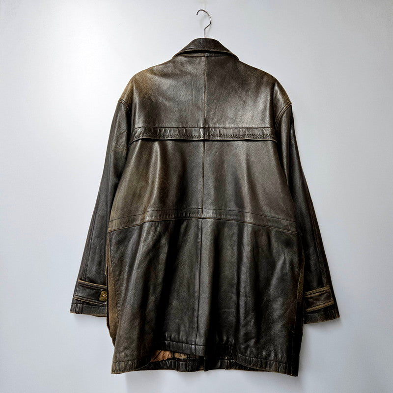 【現状渡し品】【メンズ】 GIORGIO LEATHER COAT ジョルジオ レザーコート ロング ジャケット アウター 146-240730-ay-22-izu サイズ：L カラー：ブラウン 万代Net店