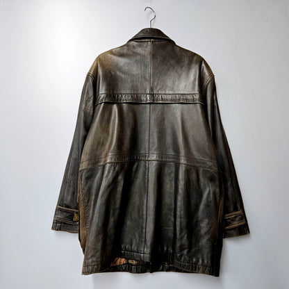 【現状渡し品】【メンズ】 GIORGIO LEATHER COAT ジョルジオ レザーコート ロング ジャケット アウター 146-240730-ay-22-izu サイズ：L カラー：ブラウン 万代Net店