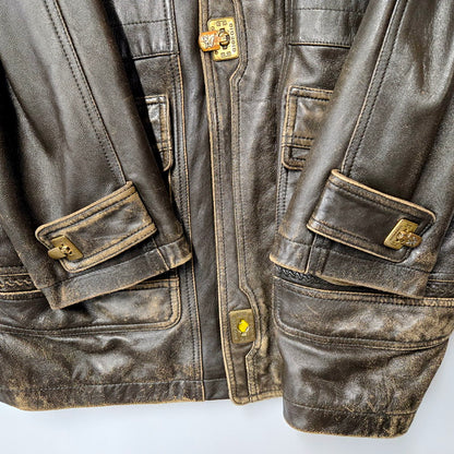 【現状渡し品】【メンズ】 GIORGIO LEATHER COAT ジョルジオ レザーコート ロング ジャケット アウター 146-240730-ay-22-izu サイズ：L カラー：ブラウン 万代Net店