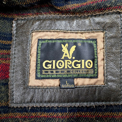 【現状渡し品】【メンズ】 GIORGIO LEATHER COAT ジョルジオ レザーコート ロング ジャケット アウター 146-240730-ay-22-izu サイズ：L カラー：ブラウン 万代Net店