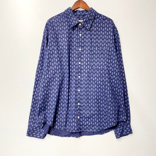 【中古品】【メンズ】  MERONA LS LINEN COTTON SHIRT メロナ 長袖シャツ 総柄 トップス 146-240809-ay-22-izu サイズ：XXL カラー：ネイビー 万代Net店